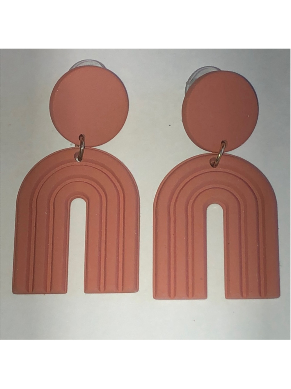 Terracotta Clay Retro Boho Arch Earrings - Picture 2 of 4